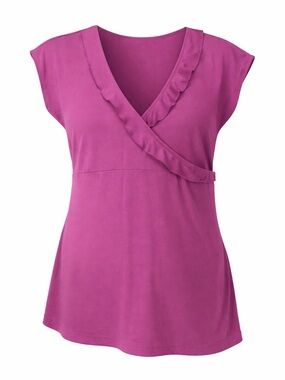 GAP MATERNITY cap sleeve ruffle V- neck TOP | pink |  XS